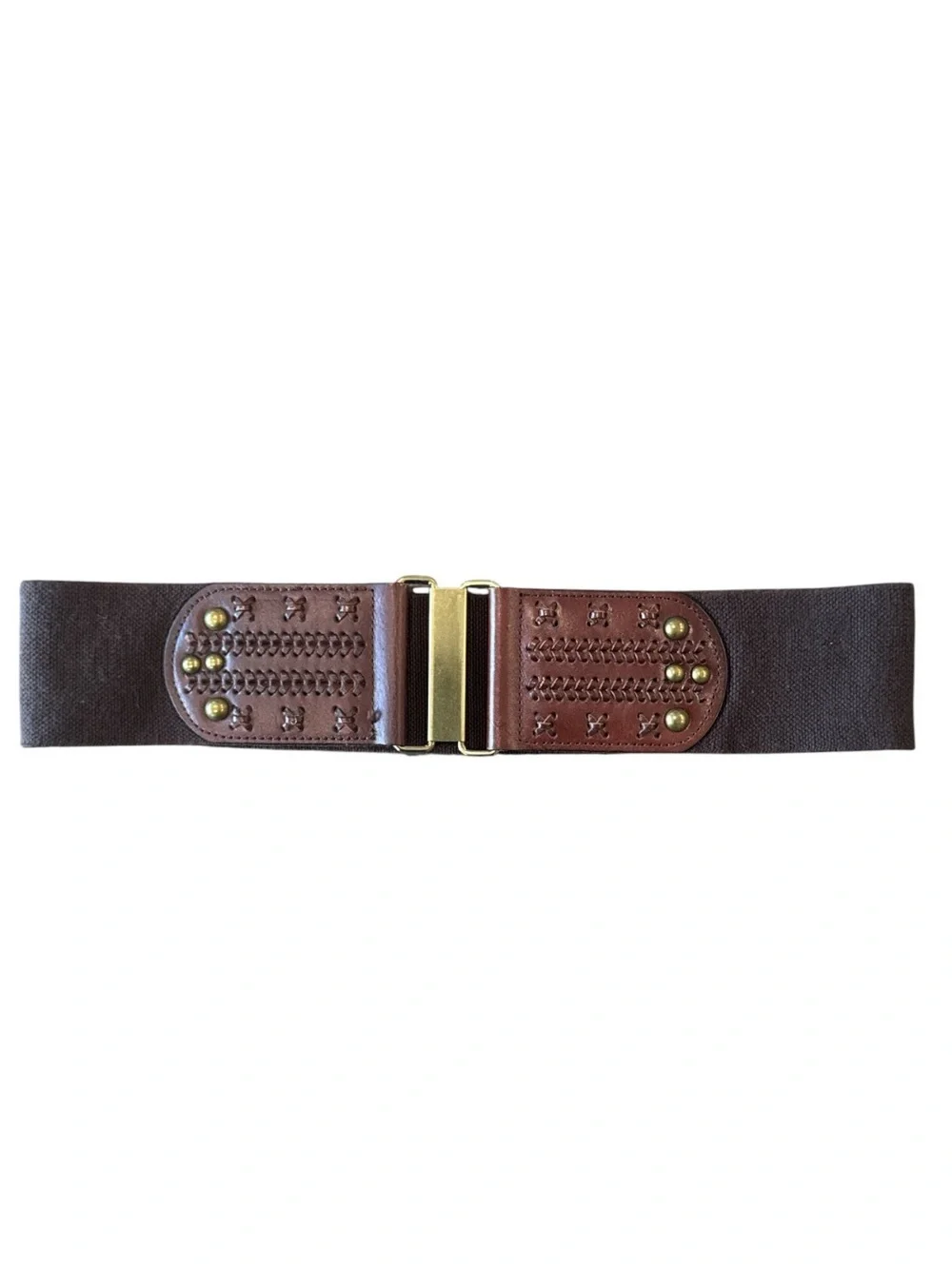 Banana Republic Brown Wide Stretch Belt Leather Whipstitch Brass Studs Size M/L